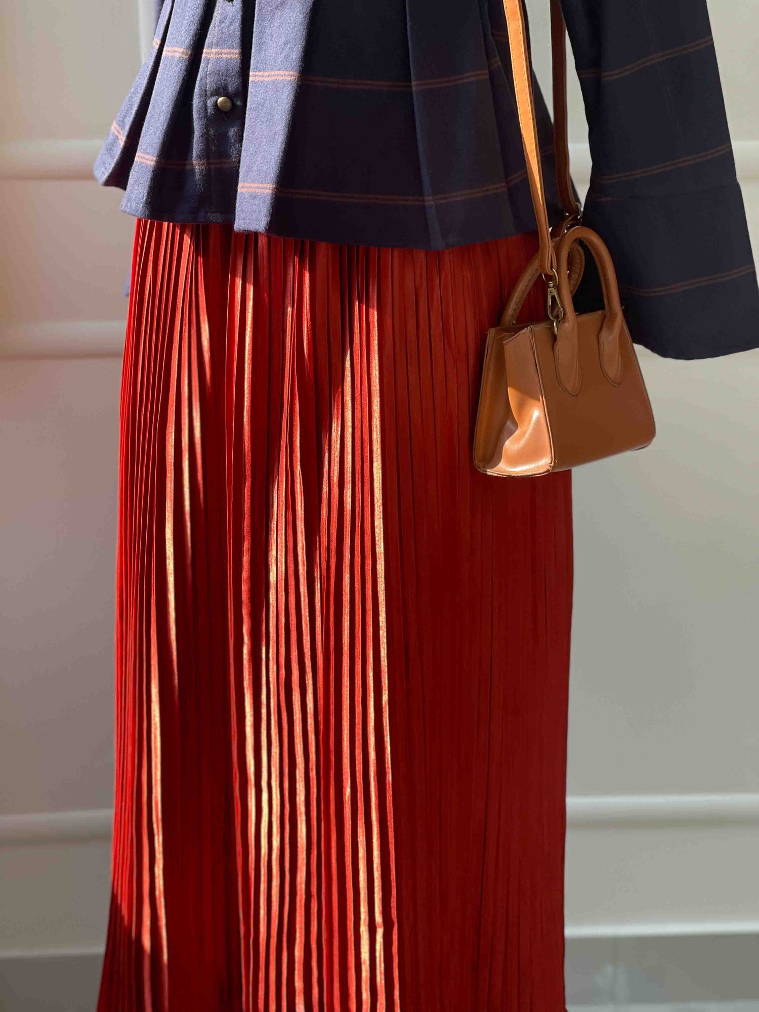 High Waist Copper Pleated Skirt