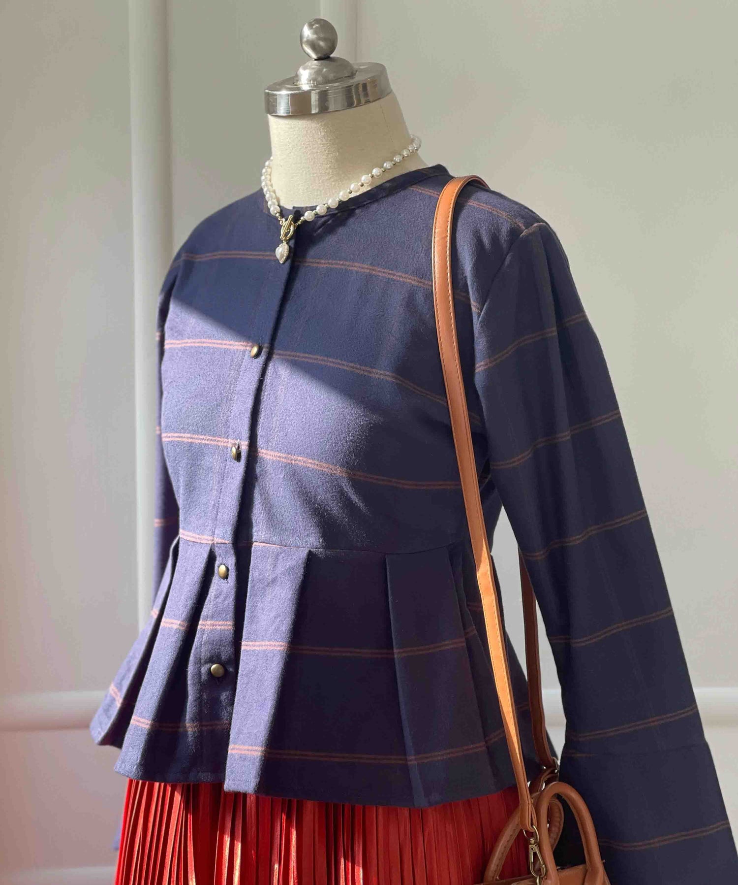 High Waist Copper Pleated Skirt