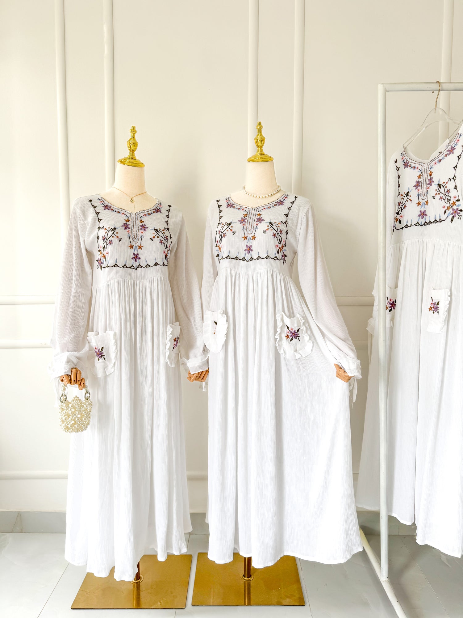 Floris Long Embroidered Dress