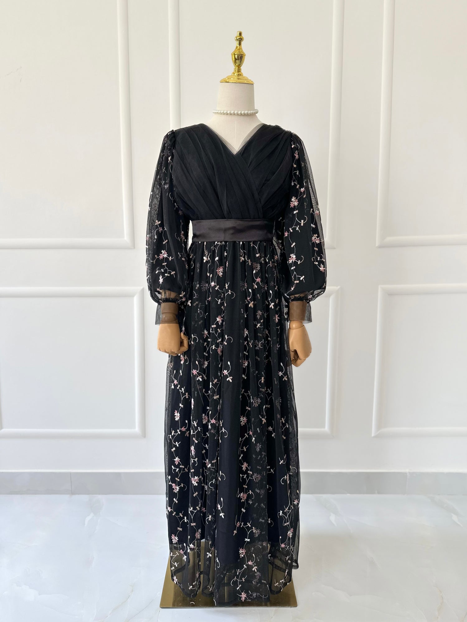 Black Serene Long Net Dress