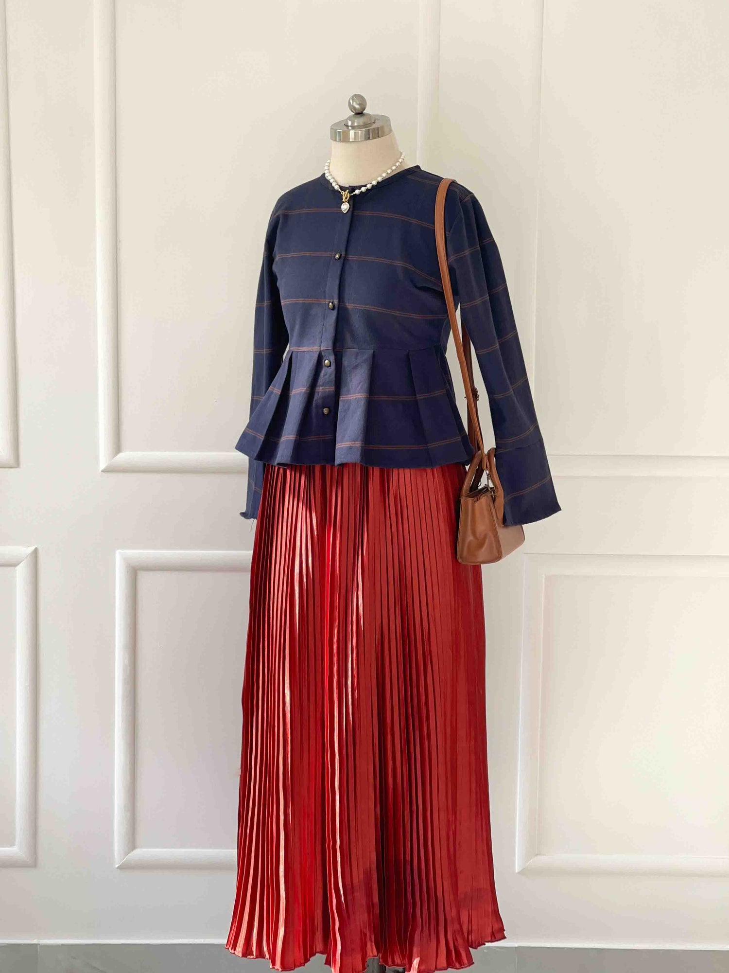 High Waist Copper Pleated Skirt