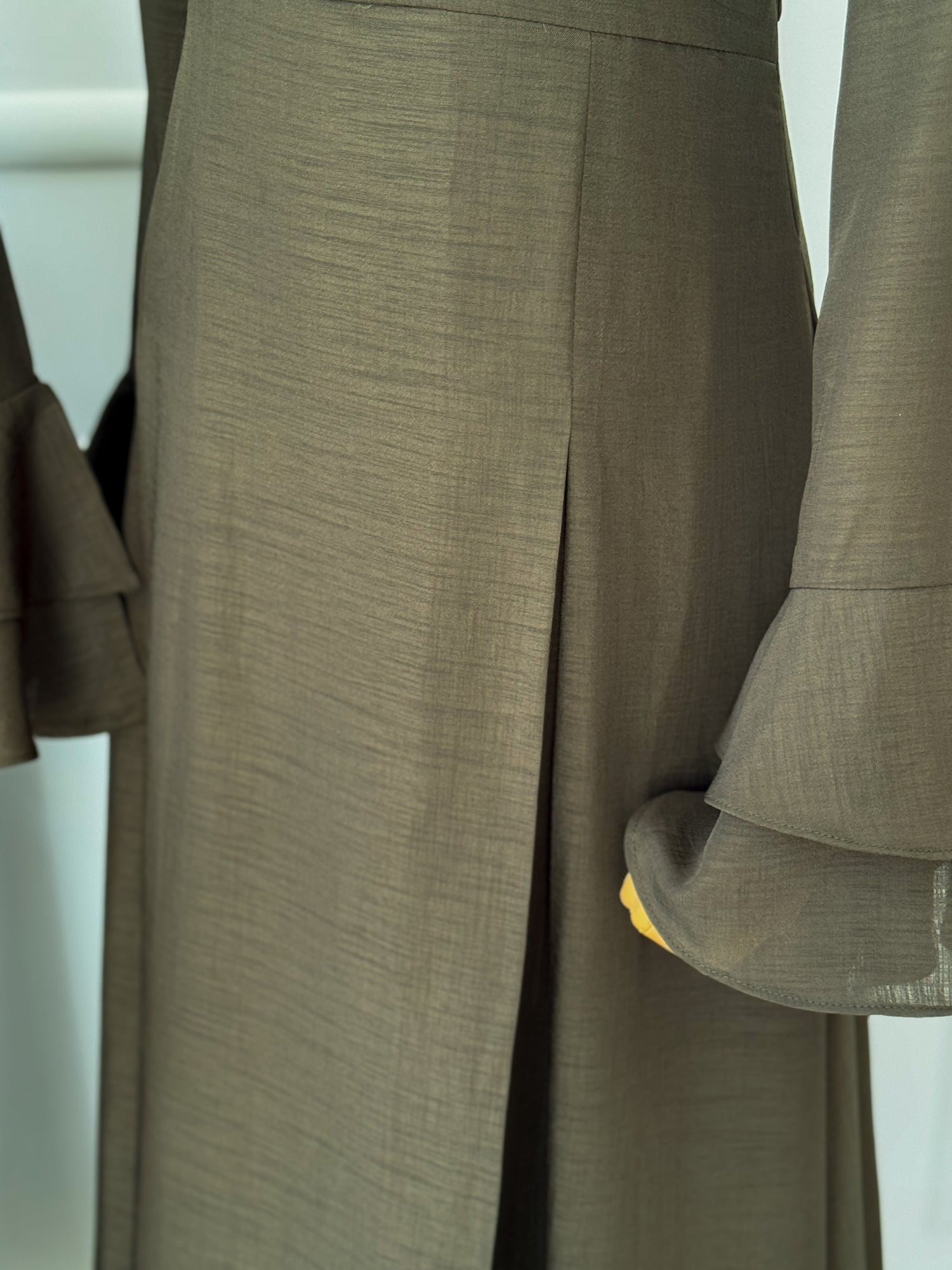 Olive Long Dress with Ruffled Sleeves