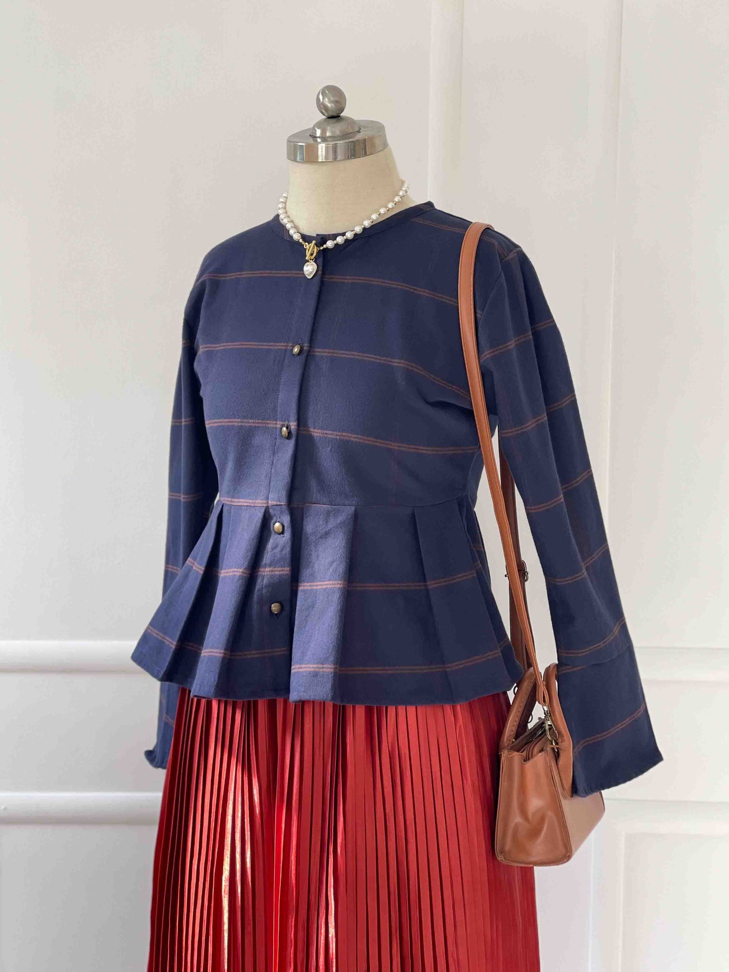 High Waist Copper Pleated Skirt