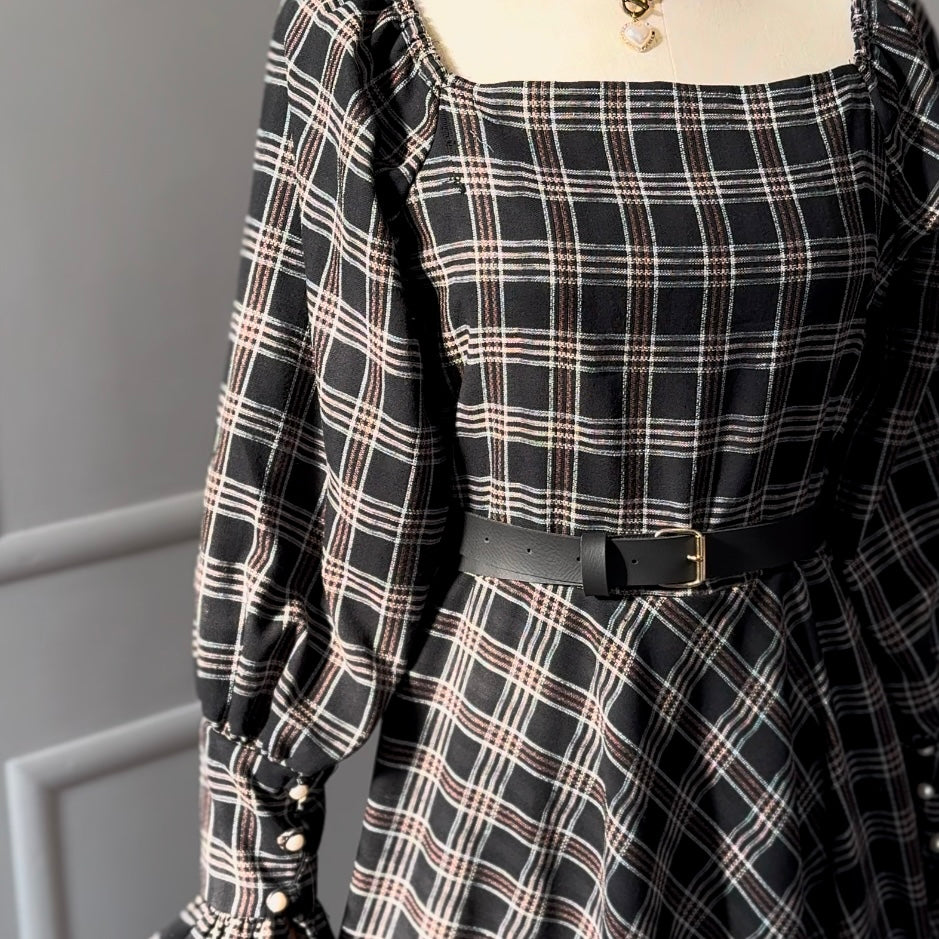 Majesty Black Checkered Long Dress