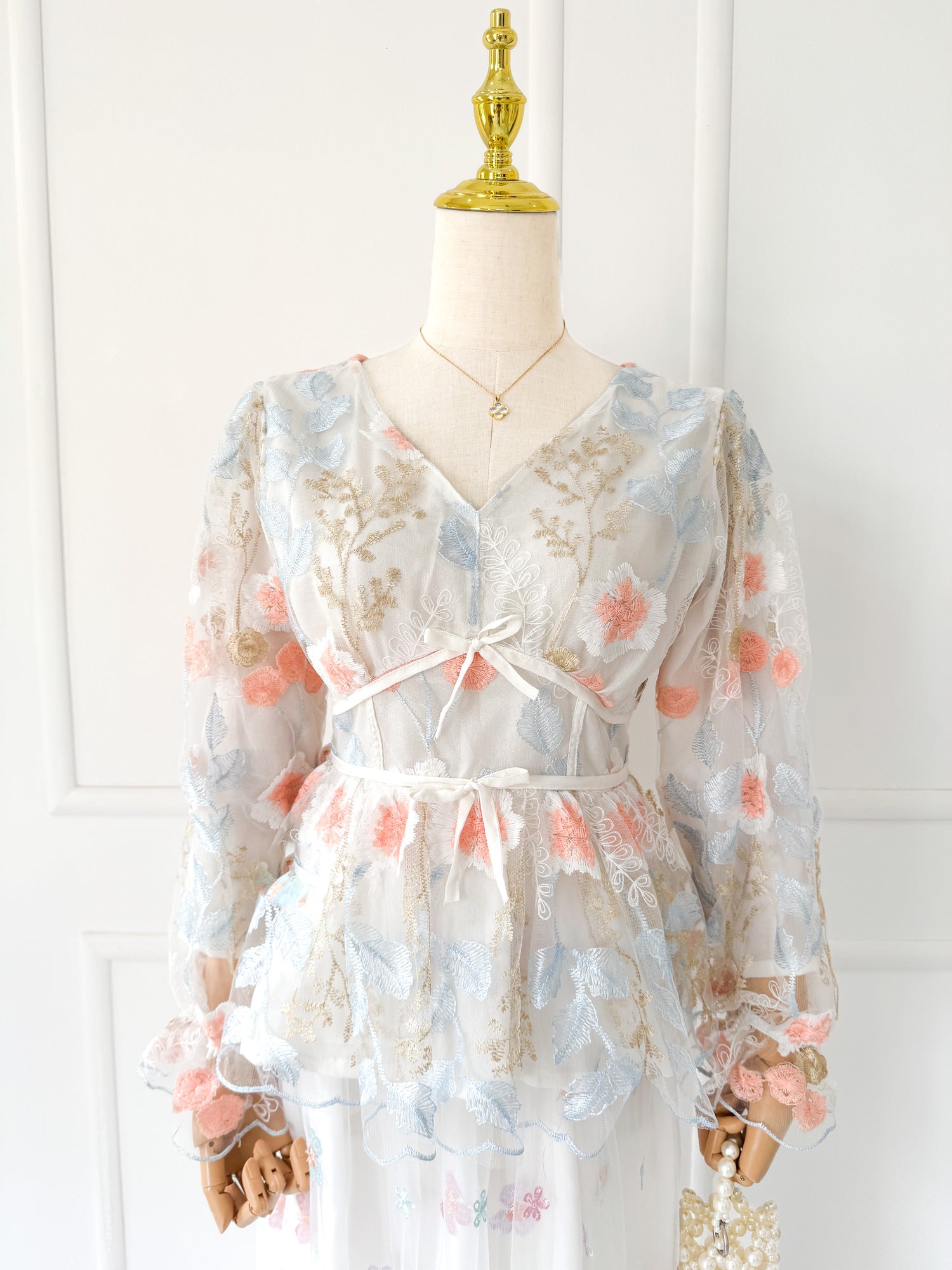 Elysia Embroidered Net Frilled Top
