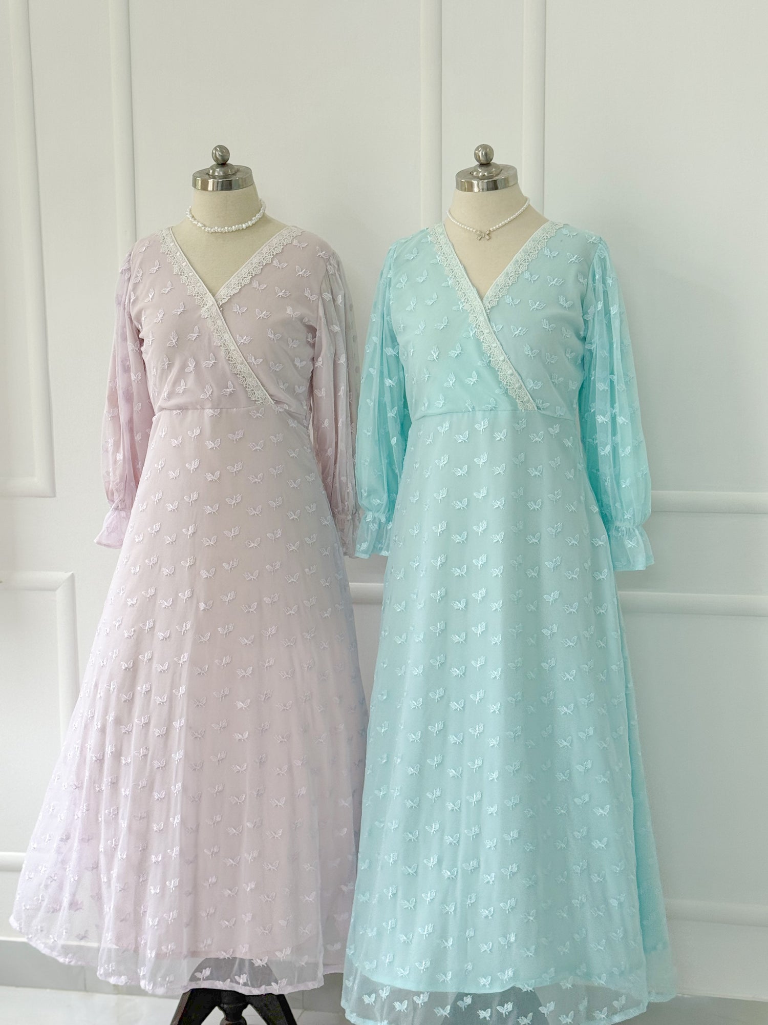 Sky Embroidered Net Long Dress