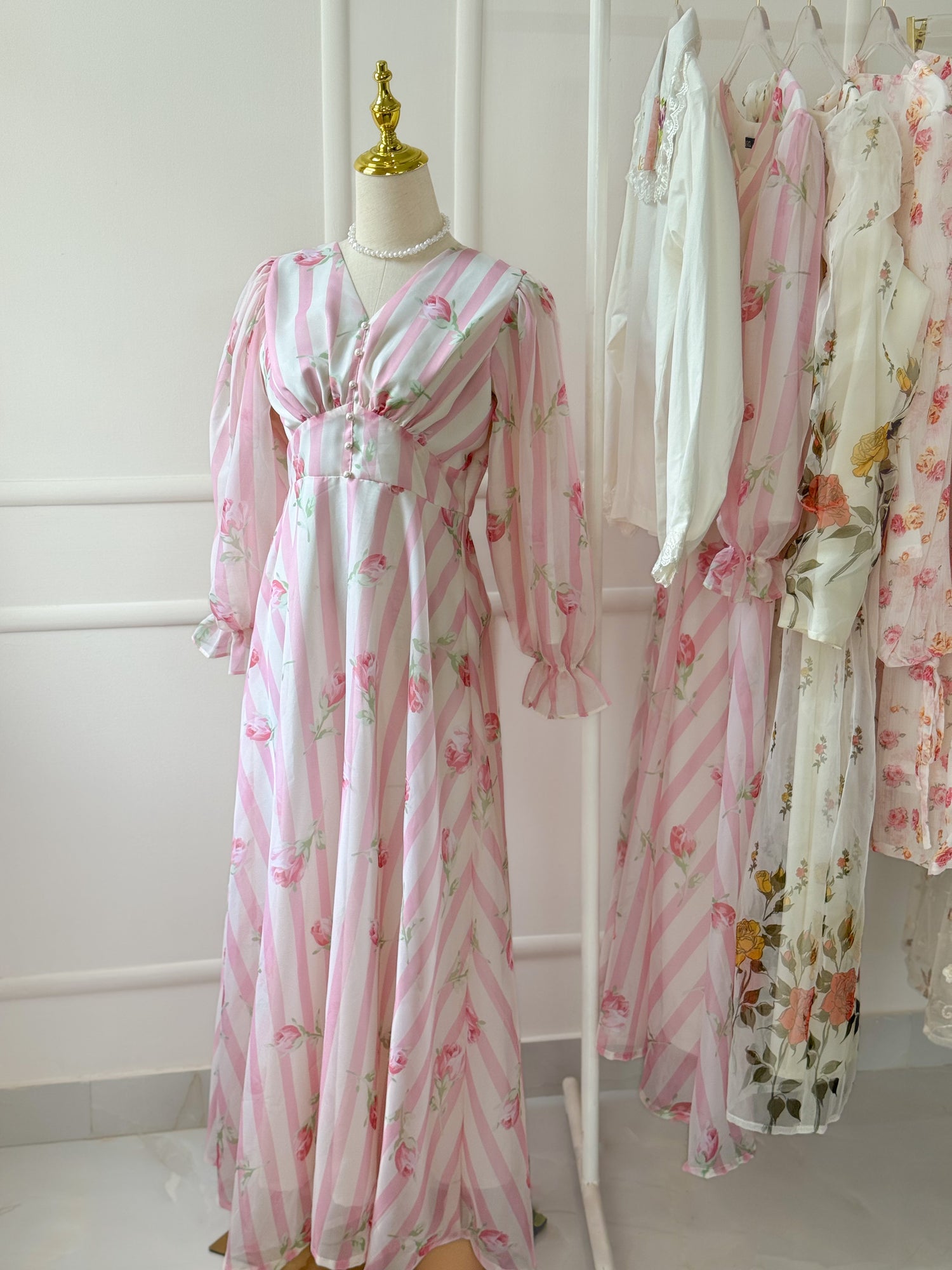 Taffy pink and white organza dress