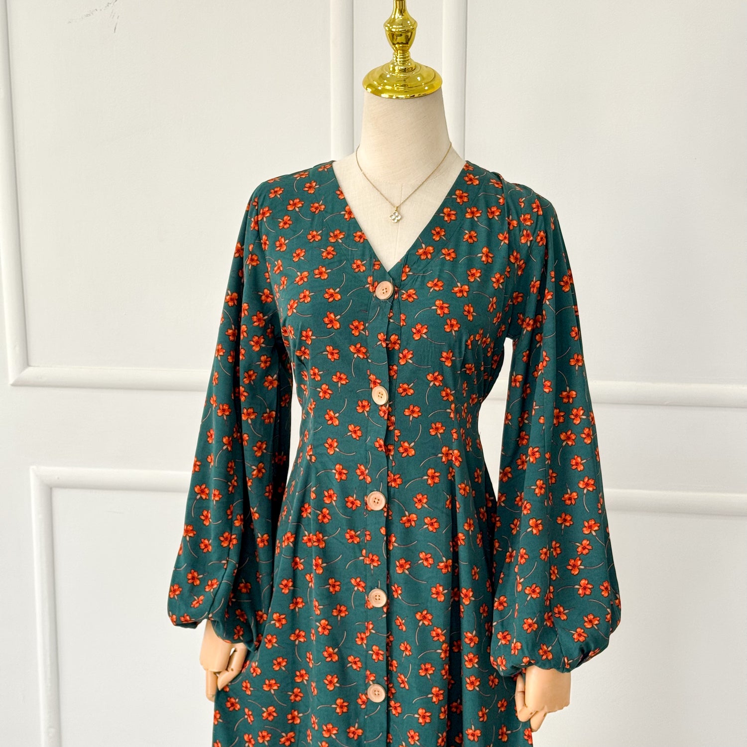 Olive Frilled Long Floral Dress