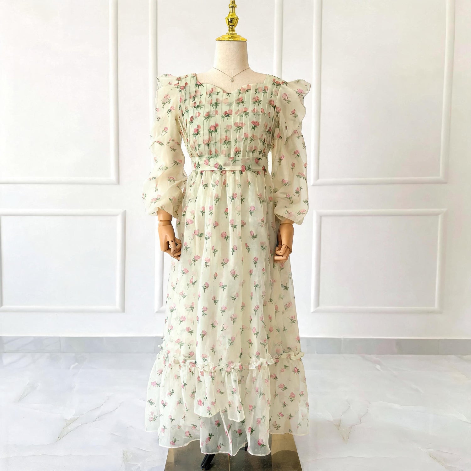 Rose Pleated Body Long Dress (BEST SELLER)