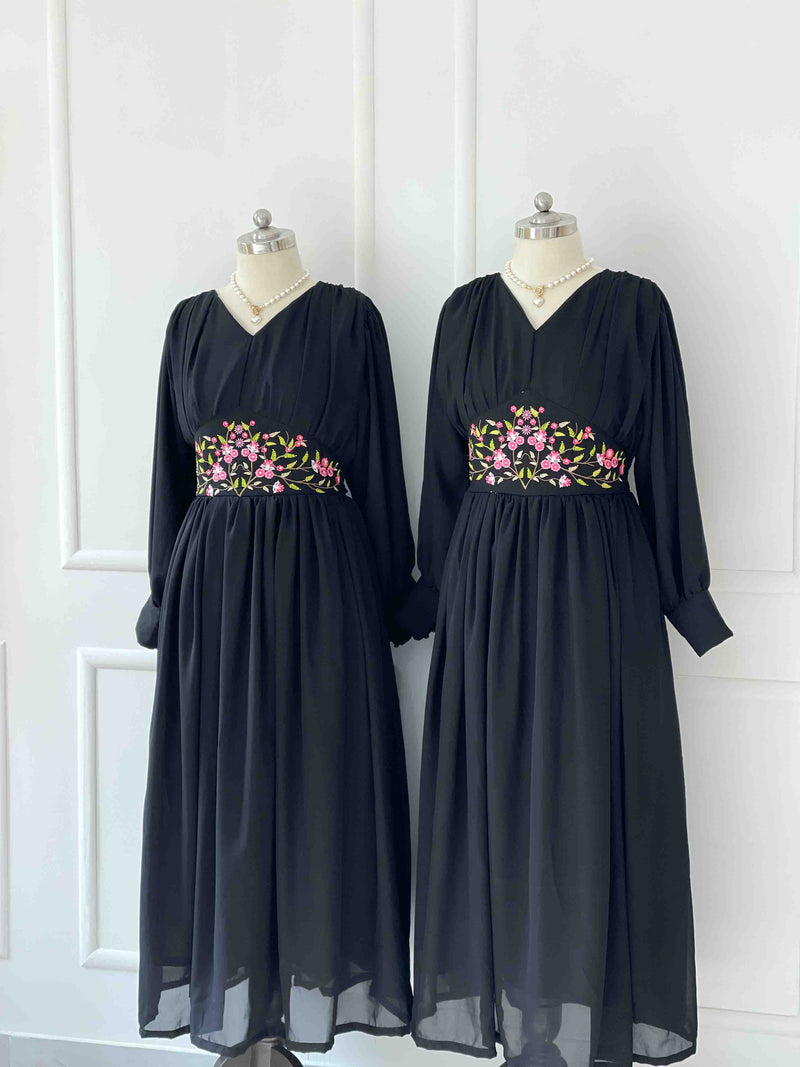 Lana Chiffon Long Dress with Waist Embroidery