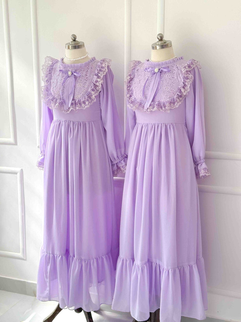 Iris with Lace Adorned High Neckline