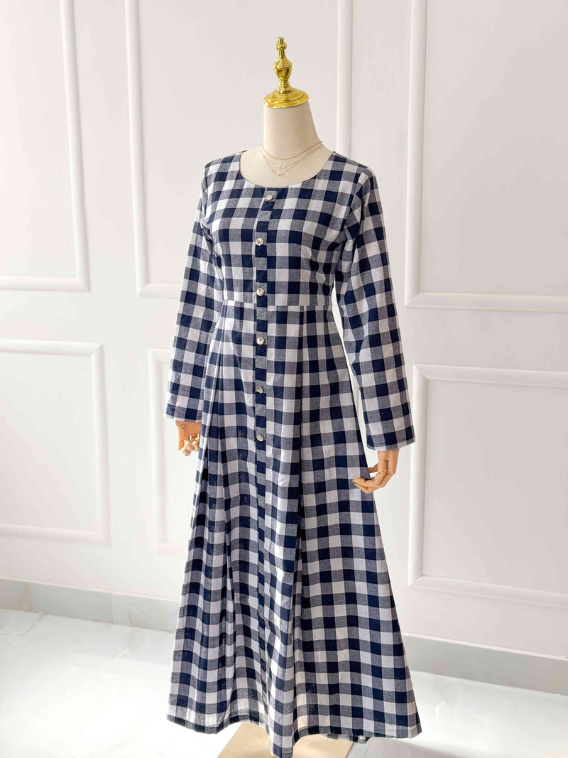 Lira Blue Chequered Long Dress