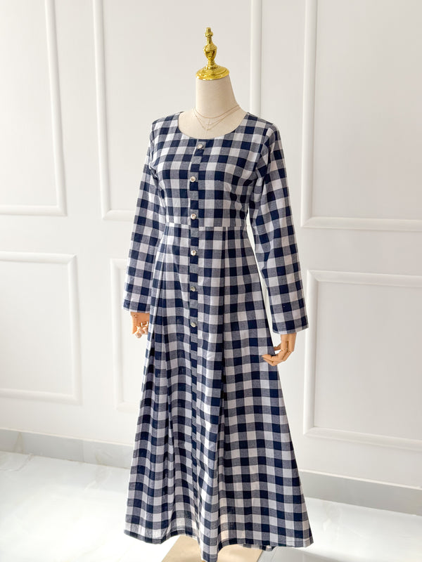 Lira Blue Chequered Long Dress