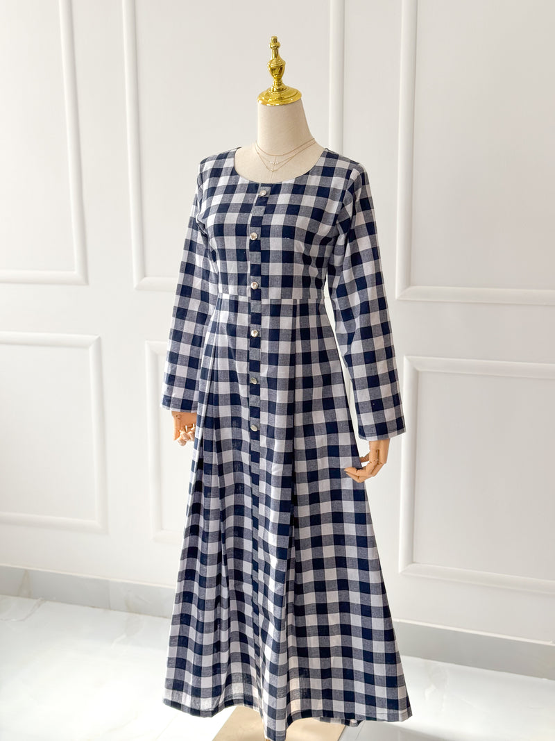 Lira Blue Chequered Long Dress
