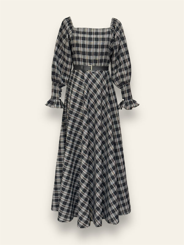 Majesty Black Checkered Long Dress