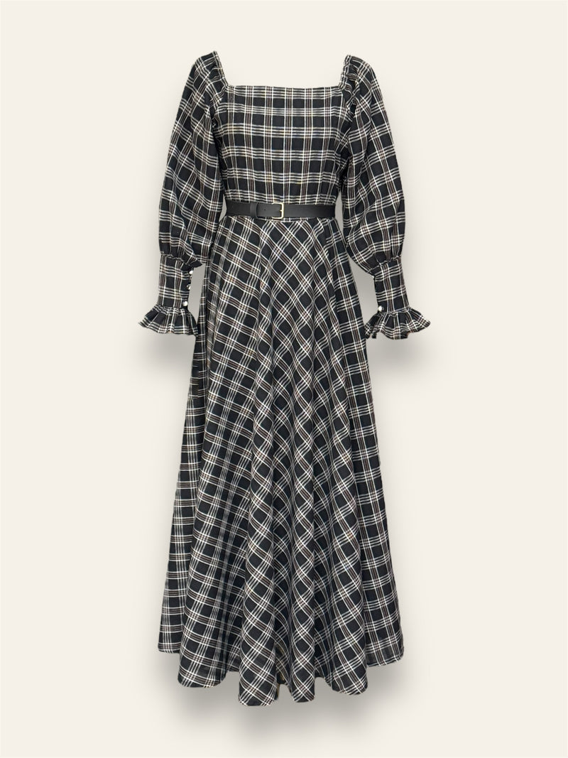 Majesty Black Checkered Long Dress