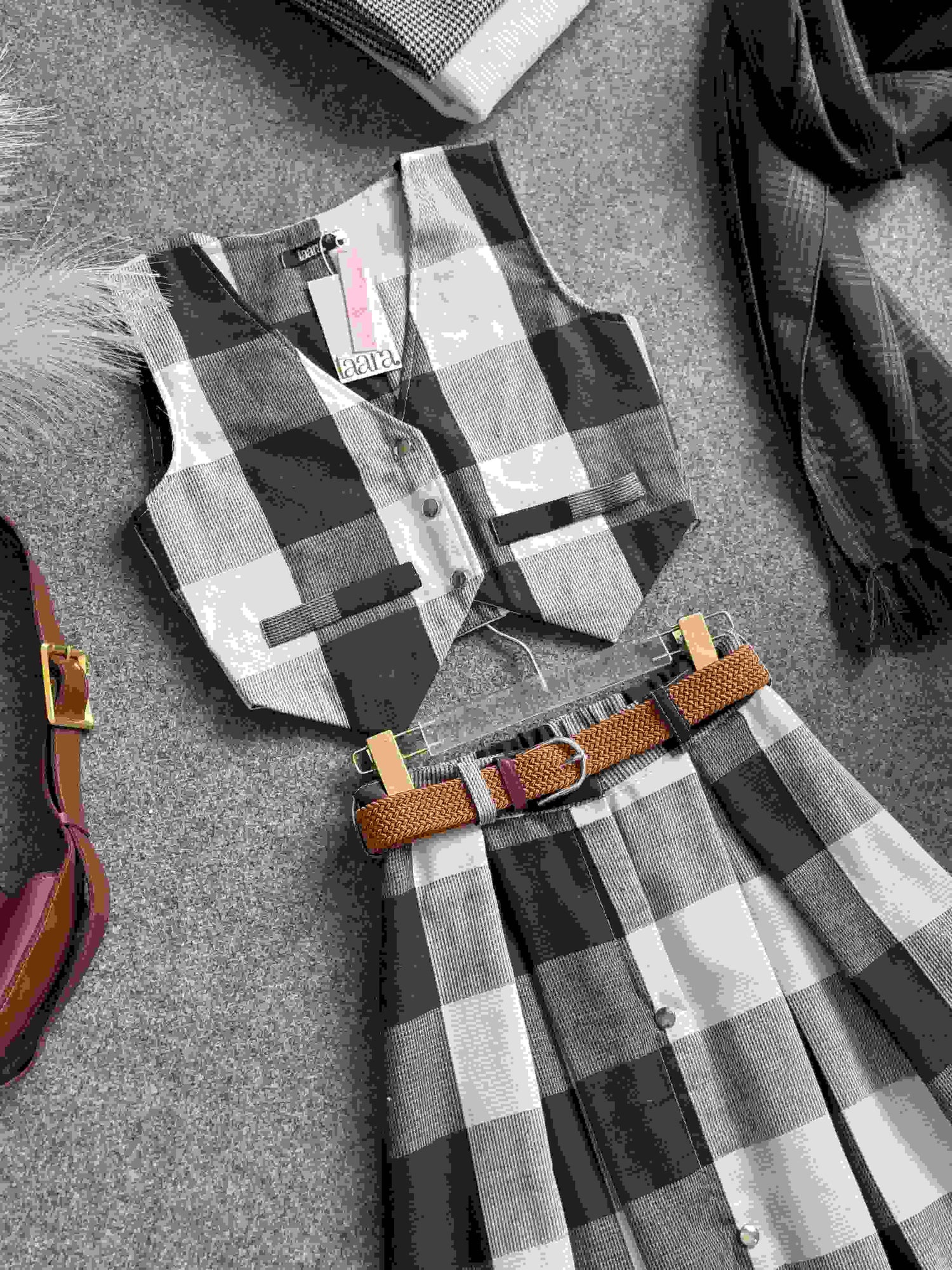 Caramel Two Piece Vest And Skirt Set