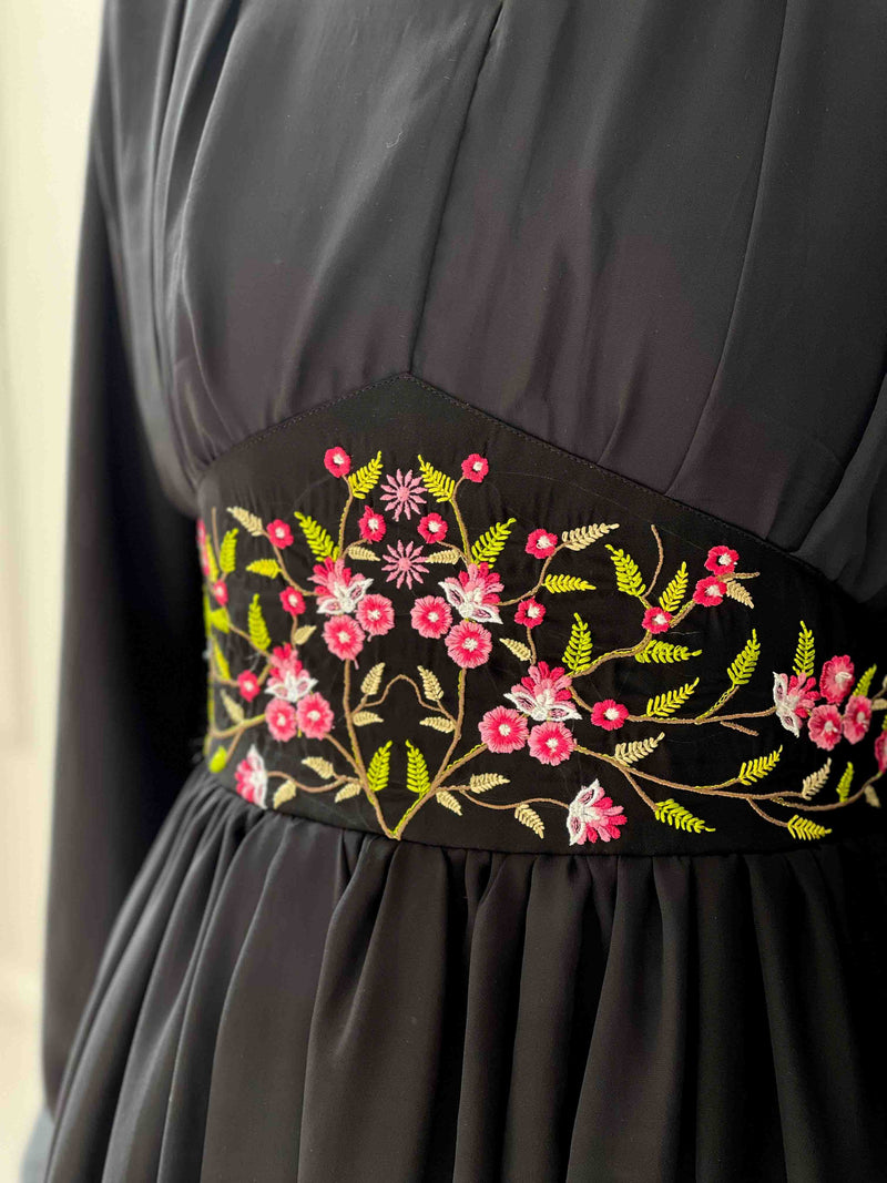 Lana Chiffon Long Dress with Waist Embroidery