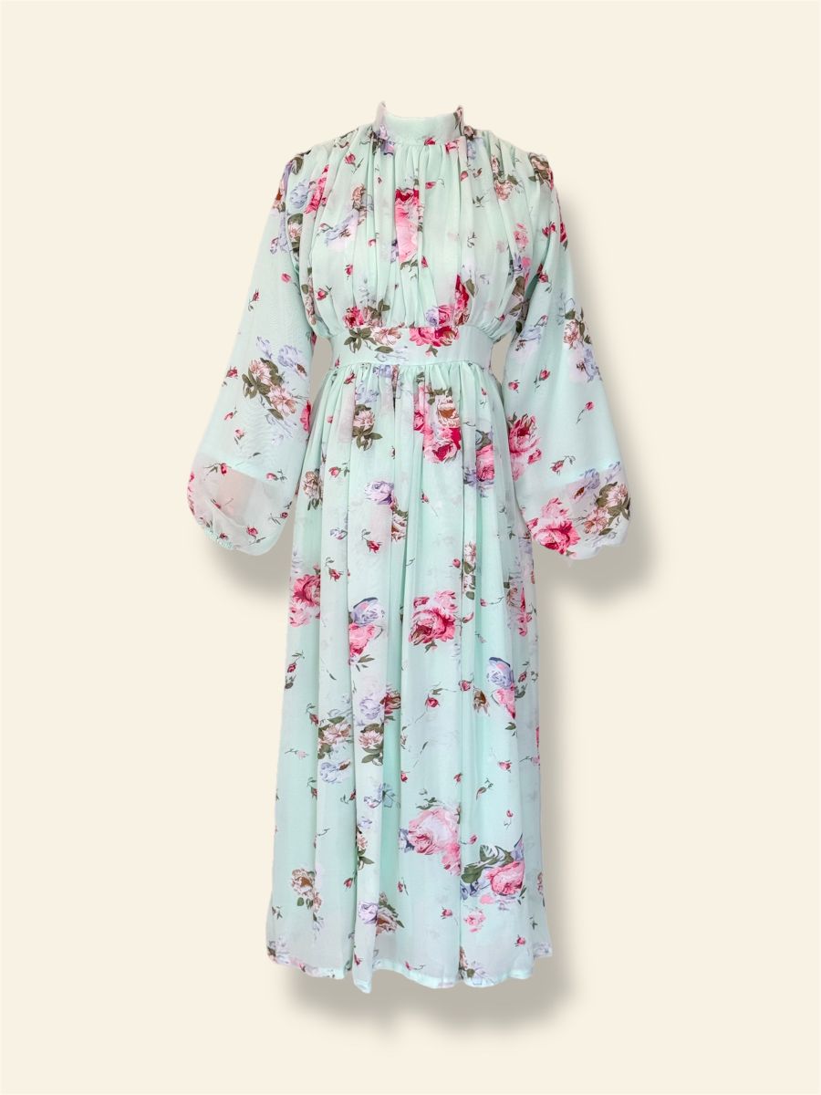 Fleur Mint Floral Long Dress