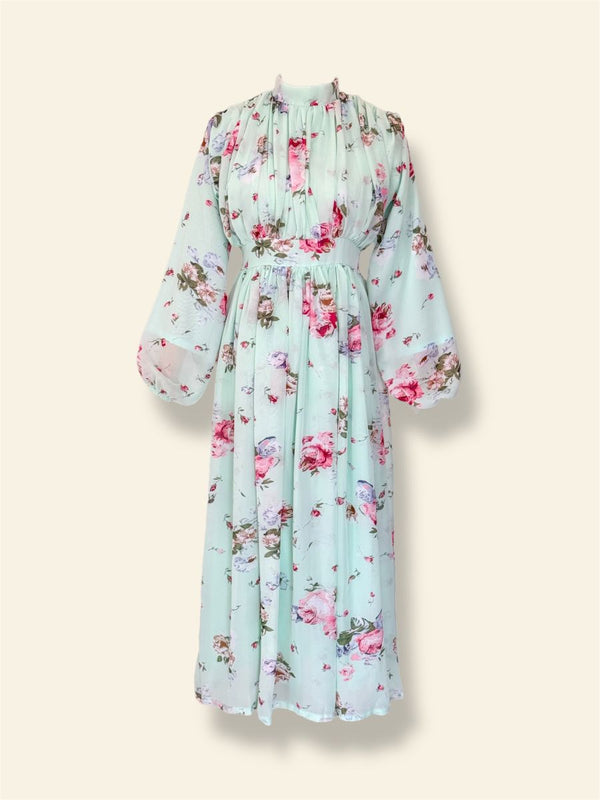Fleur Mint Floral Long Dress