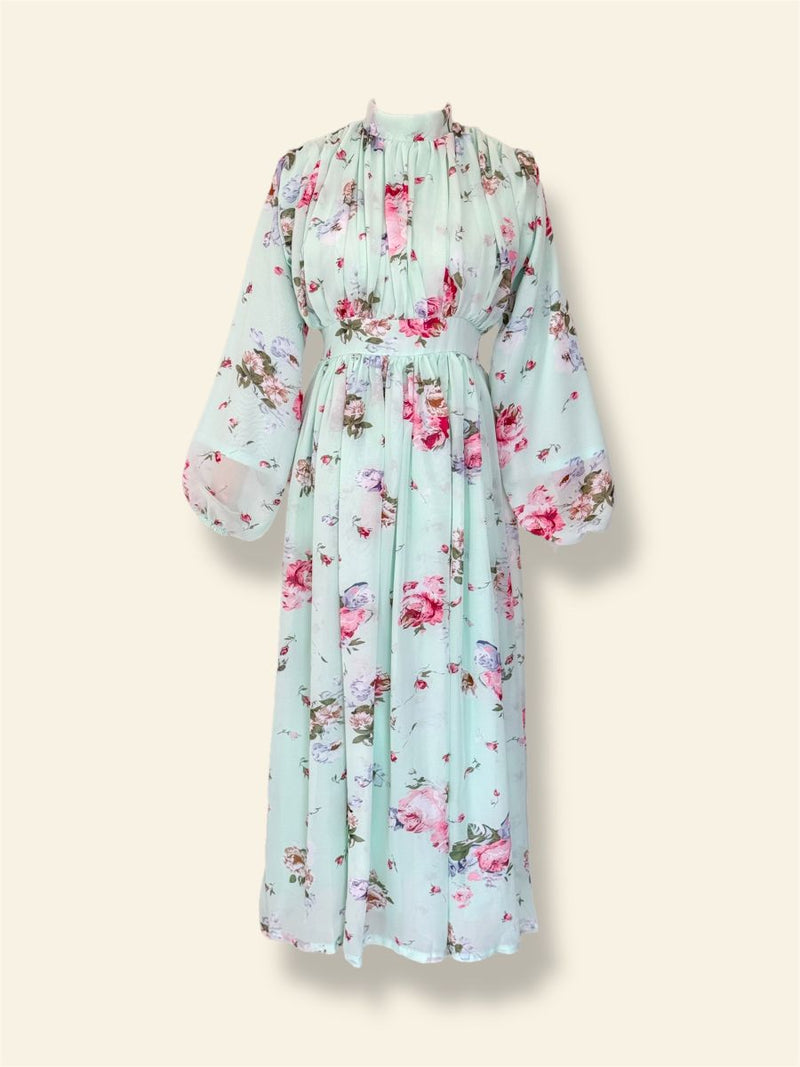 Fleur Mint Floral Long Dress