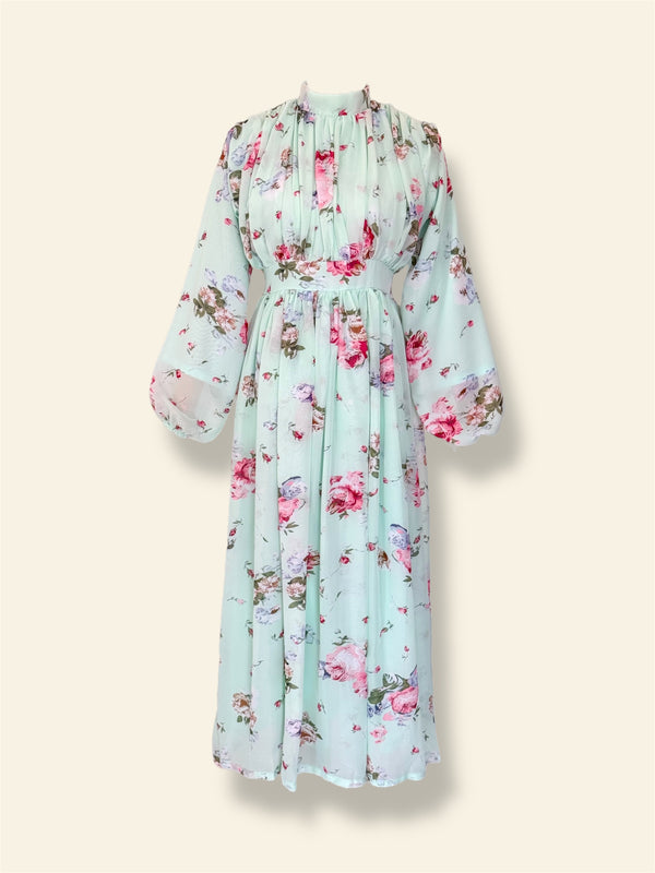 Fleur Mint Floral Long Dress