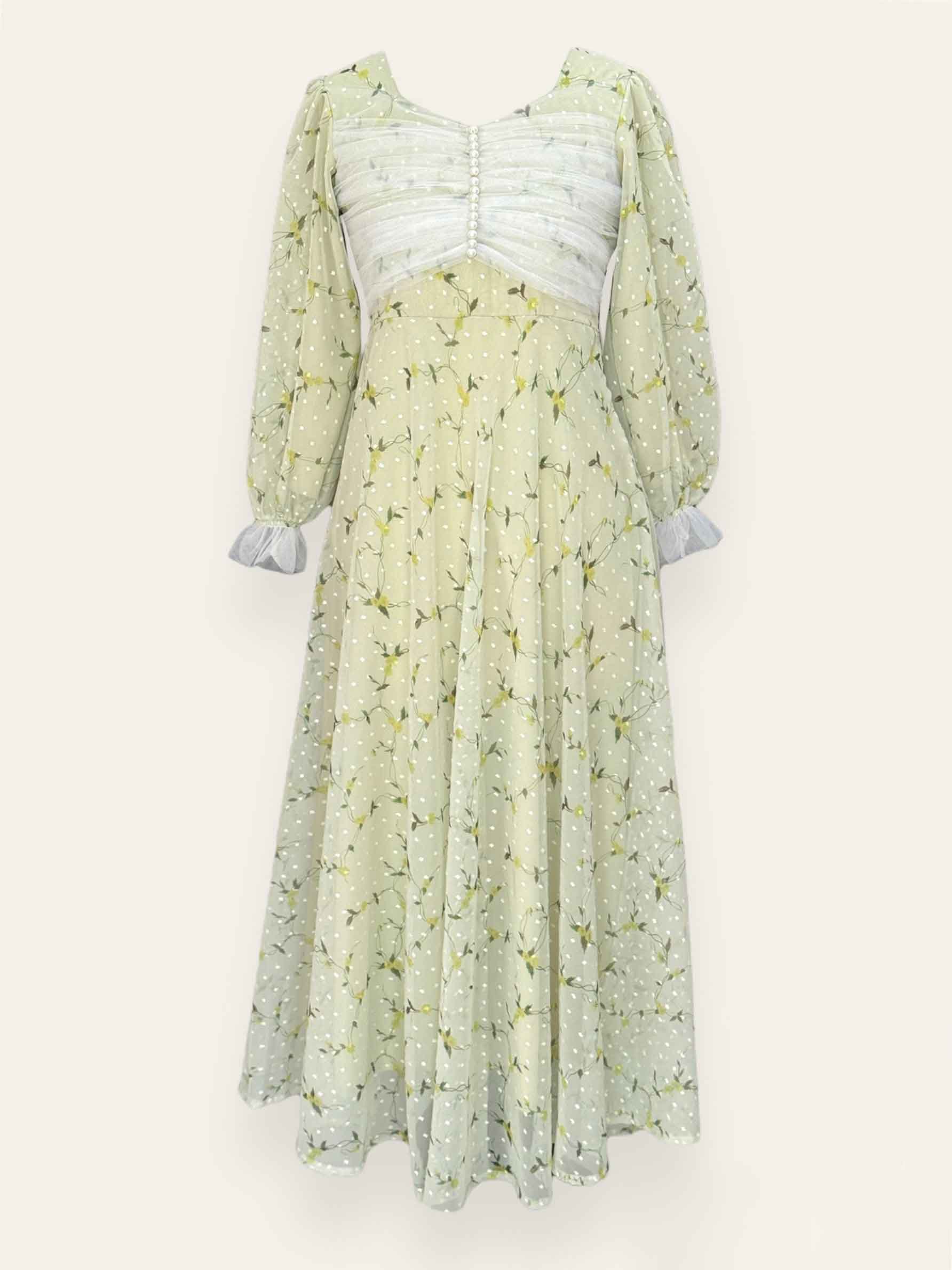 Pistachio Pearl Embellished Long Dress