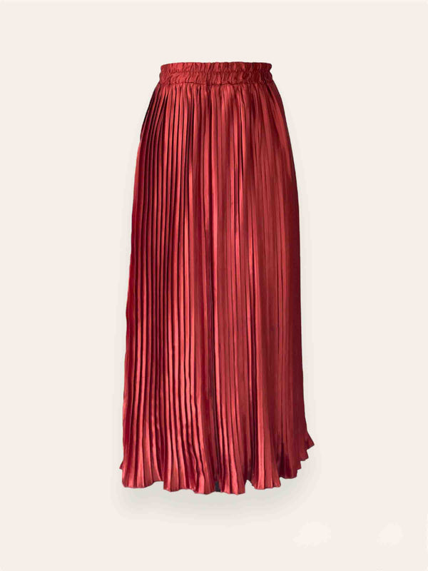 High Waist Copper Pleated Skirt