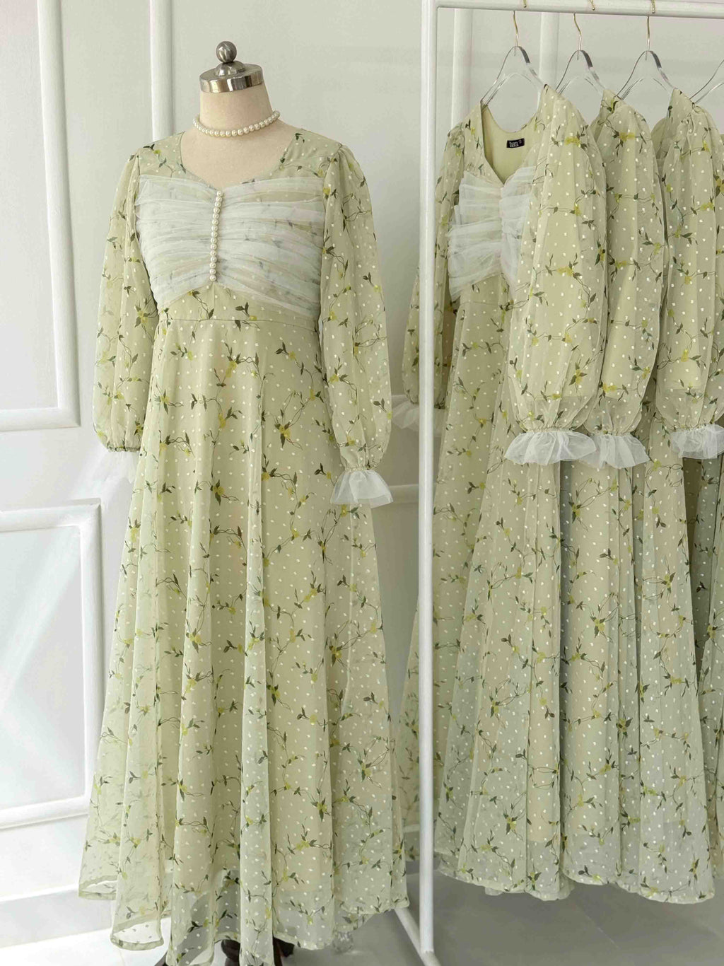 Pistachio Pearl Embellished Long Dress