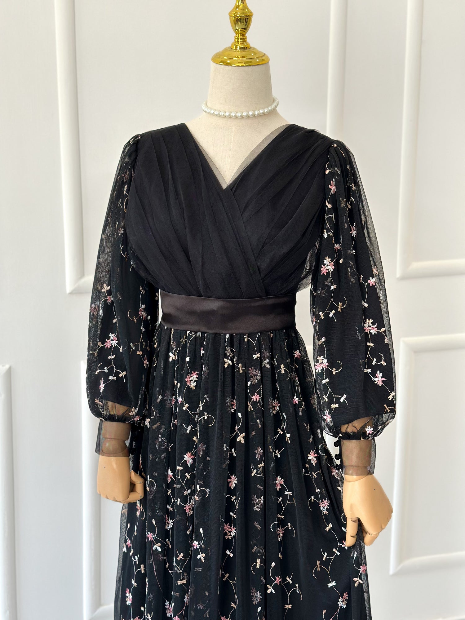 Black Serene Long Net Dress