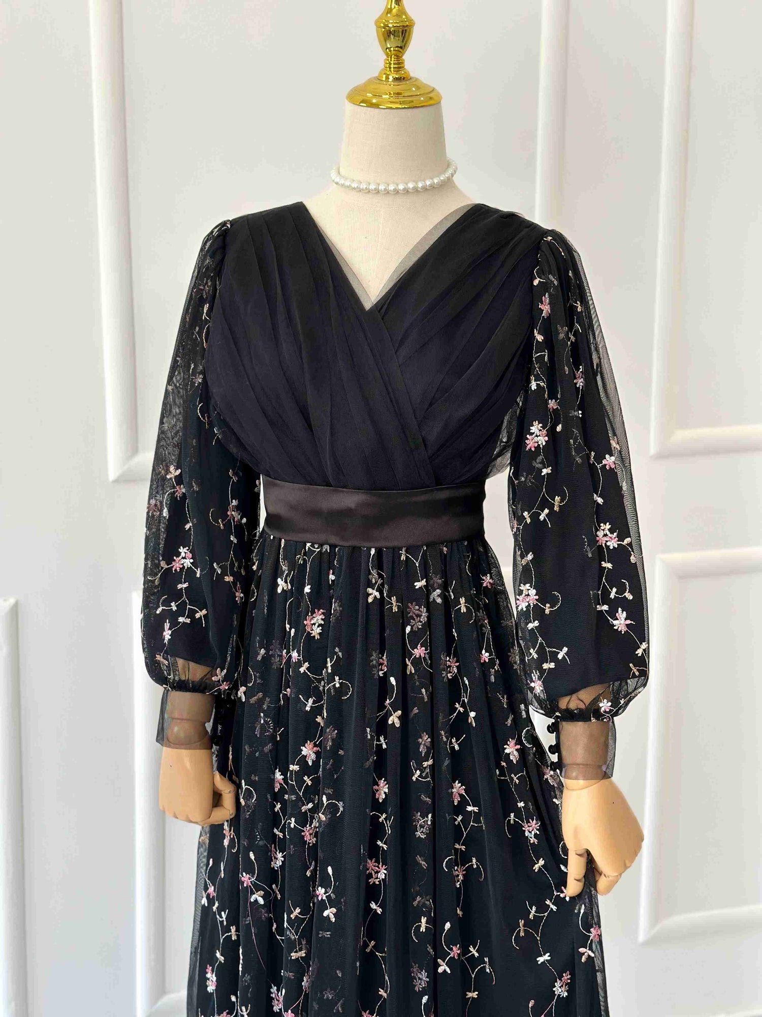 Black Serene Long Net Dress