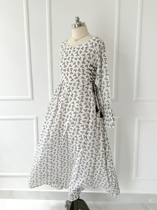 Petal Long Dress with Side Lace-up