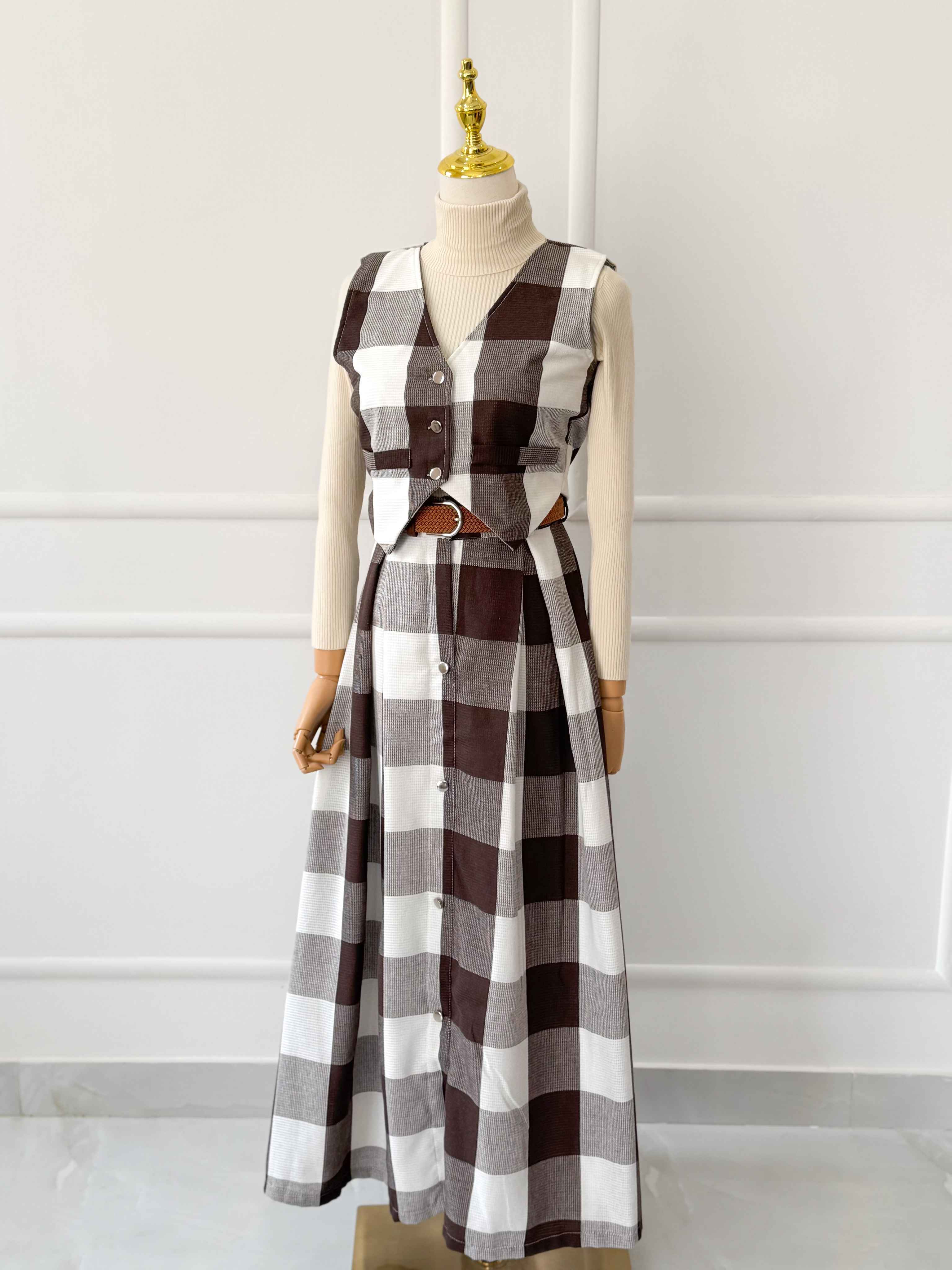 Caramel Two Piece Vest And Skirt Set