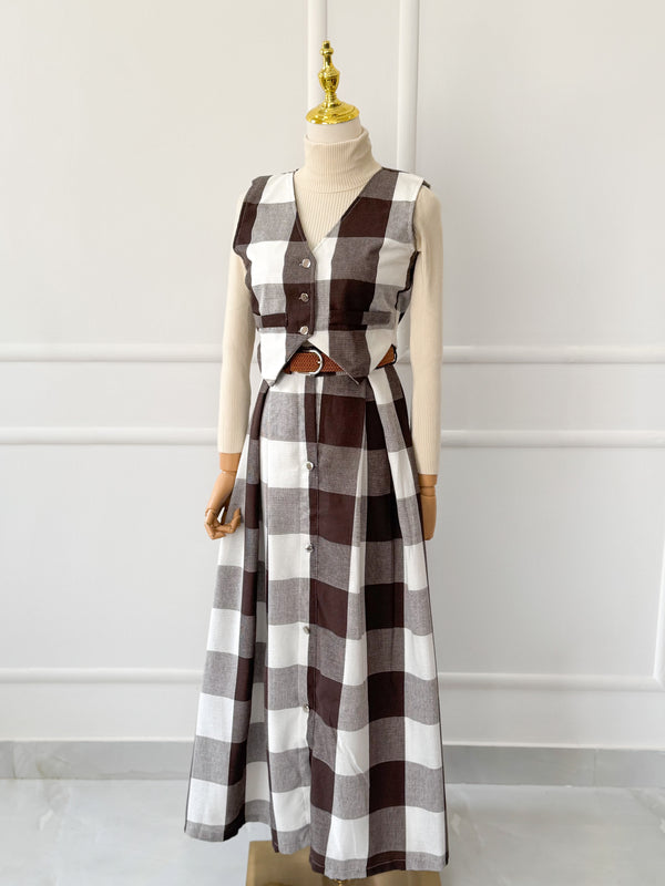 Caramel Two Piece Vest And Skirt Set