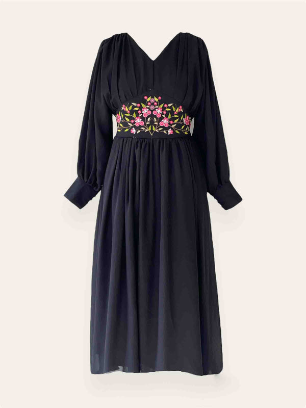 Lana Chiffon Long Dress with Waist Embroidery