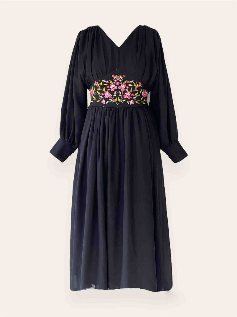 Lana Chiffon Long Dress with Waist Embroidery