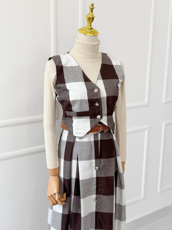 Caramel Two Piece Vest And Skirt Set