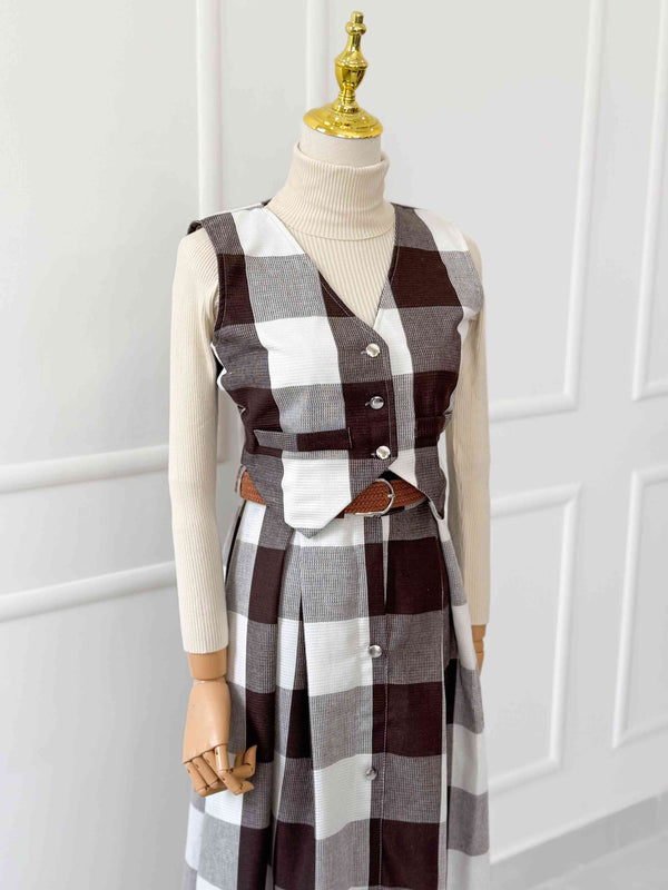 Caramel Two Piece Vest And Skirt Set