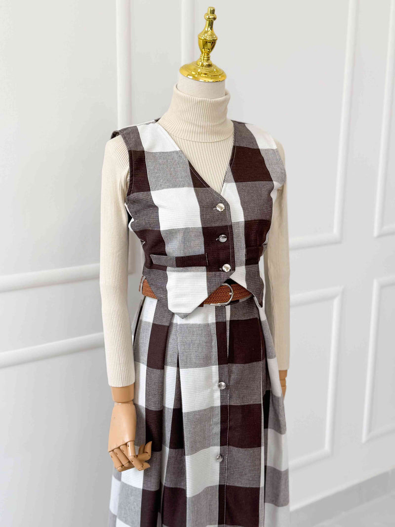 Caramel Two Piece Vest And Skirt Set