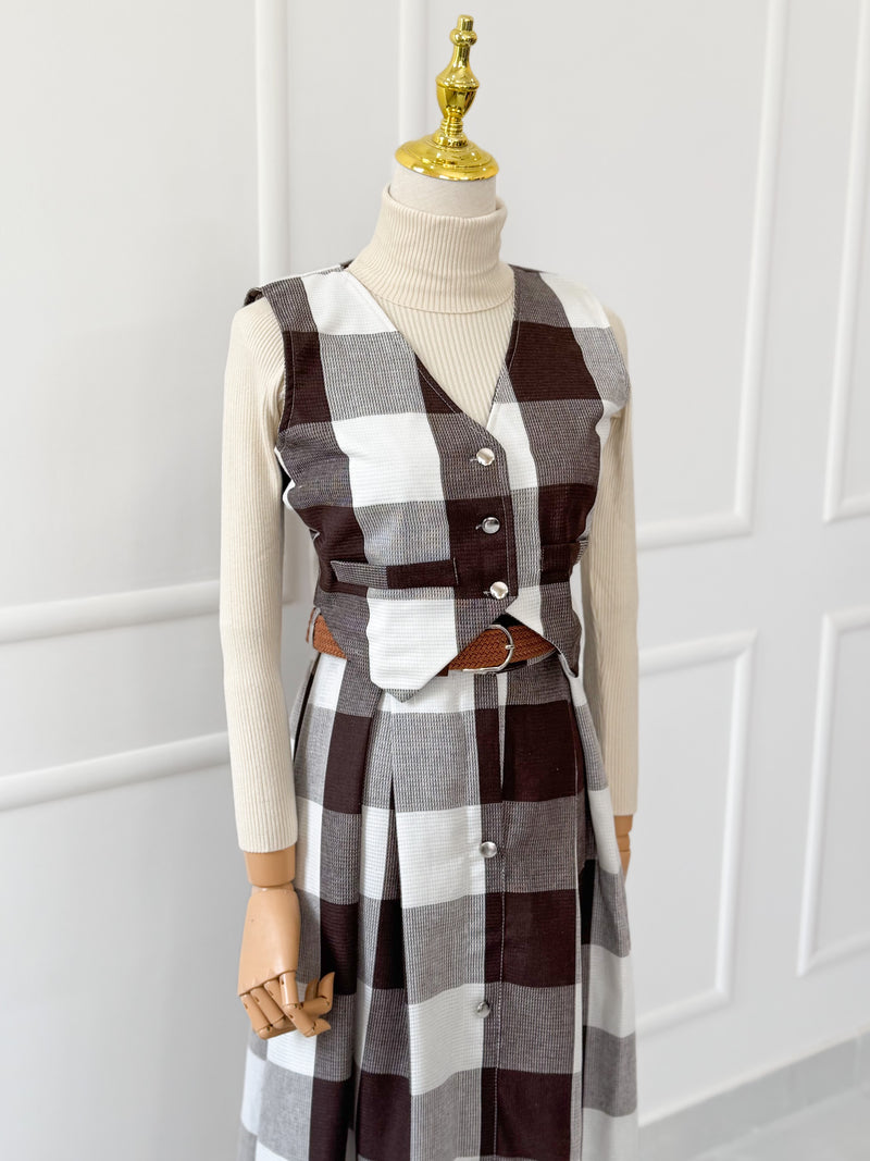 Caramel Two Piece Vest And Skirt Set