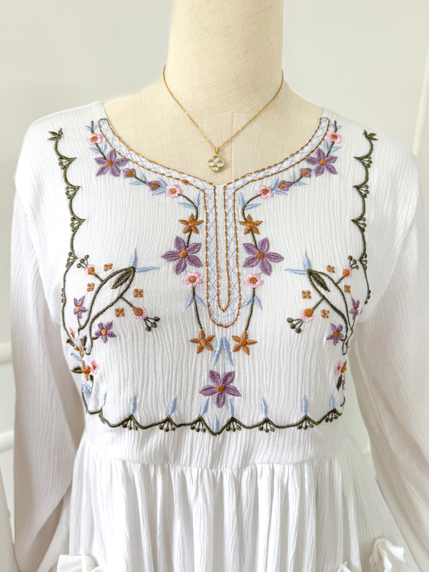 Floris Long Embroidered Dress