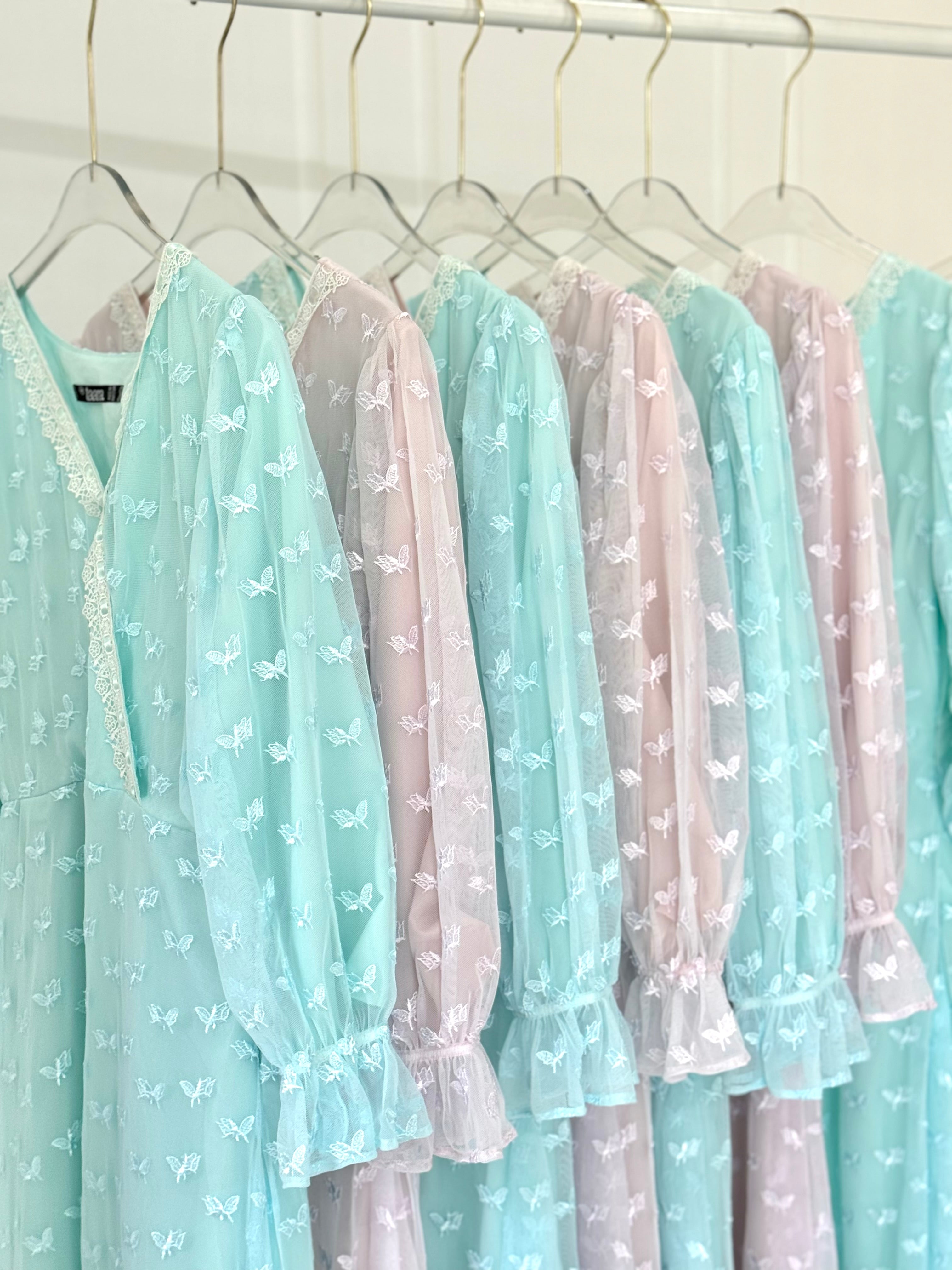 Sky Embroidered Net Long Dress