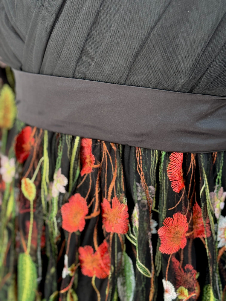 Black Serene Embroidered Long Dress