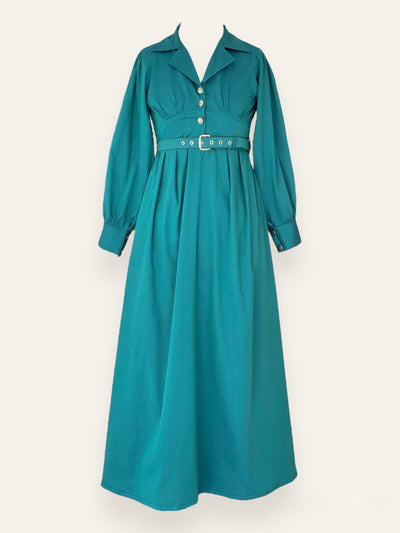Turquoise-colored button-down dress