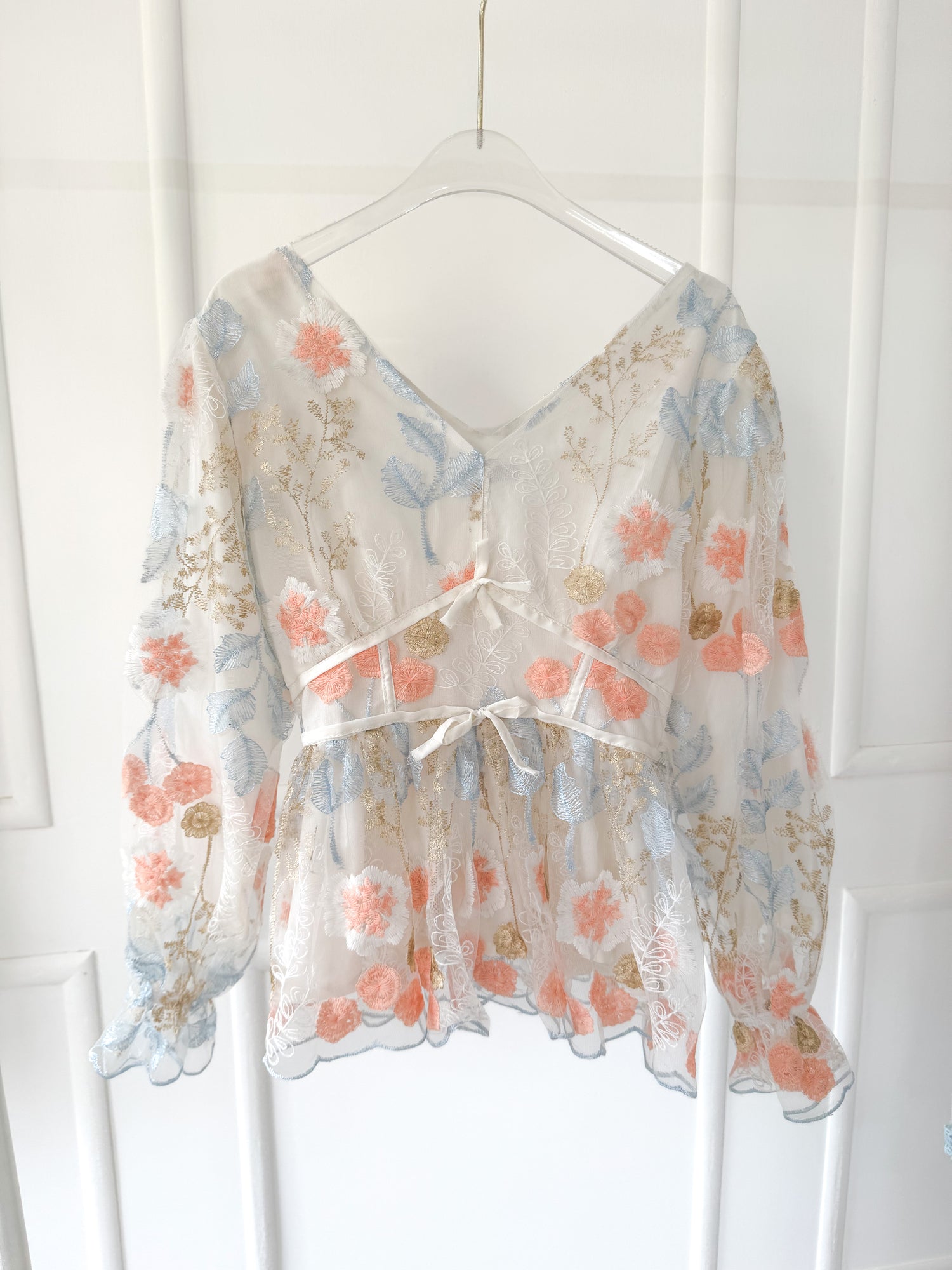 Elysia Embroidered Net Frilled Top