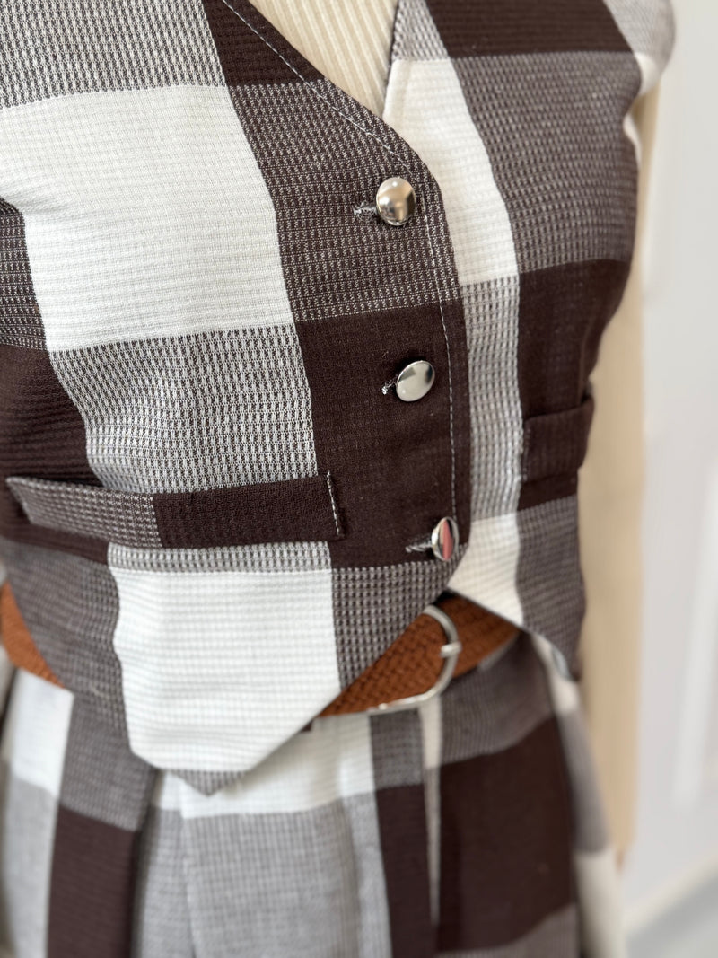 Caramel Two Piece Vest And Skirt Set