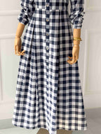 Lira Blue Chequered Long Dress