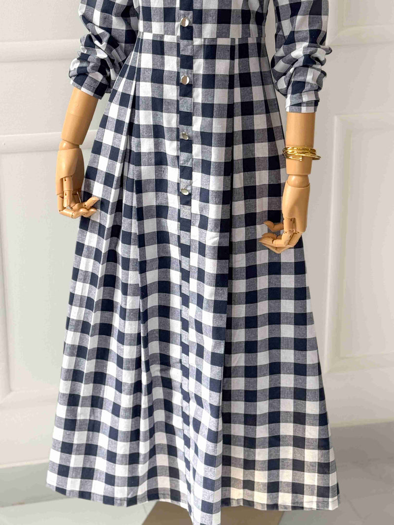 Lira Blue Chequered Long Dress