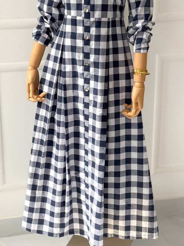 Lira Blue Chequered Long Dress