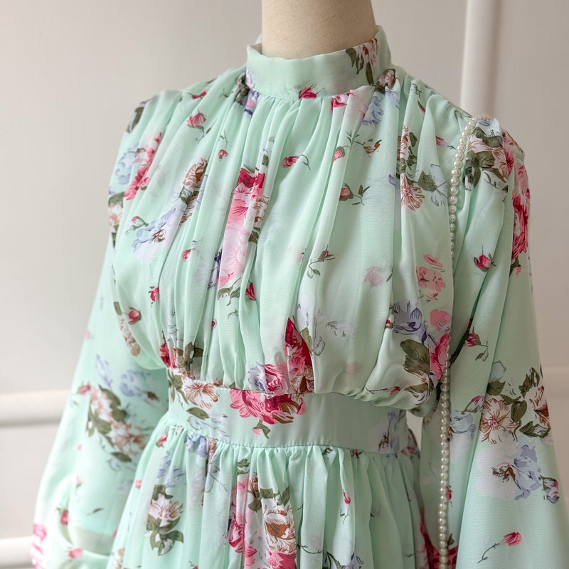 Fleur Mint Floral Long Dress
